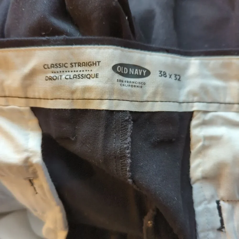 Old Navy Classic Straight Pants Mens 38x32 Black Chinos Khakis Preppy